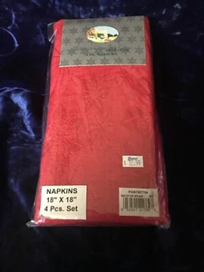 Holiday at Cotton Park Cottage 4 Pointsettia Red Cloth Dinner Napkins New NIP - Picture 1 of 5