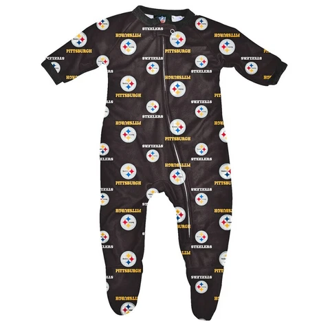 Pittsburgh Steelers Coverall Sleeper Pajamas Infant Baby Bodysuit Black Logos Cover