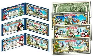 MERRY CHRISTMAS Colorized XMAS Genuine Legal Tender $2 US Bills (SET OF ALL 3) - Picture 1 of 3
