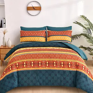 WONGS BIANCHERIA DA LETTO Boho Set Trapuntino Queen Size,7 Pezzi Letto Bohemien Striscia Bruciata - Foto 1 di 8