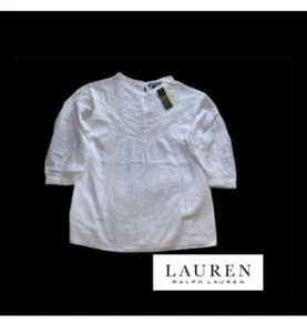 Ralph Lauren Damen Tunika 100% Baumwolle Bluse weiß bestickt Shirt UVP 156£ - Bild 1 von 8