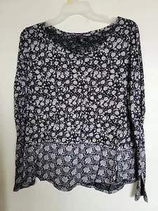 Lucky Brand Black Henley Floral Blouse tunic Top Sz Medium - Picture 1 of 3