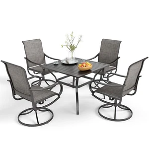 5 Piece Outdoor Dining Furniture Set Patio Table Chairs Set with Umbrella Hole - Picture 1 of 13