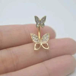 1Ct Round Cut Simulated Diamond Pretty Butterfly Belly Pin14k Yellow Gold Plated - Picture 1 of 7