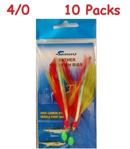 10 Packungen 4/0 Rockfish Dorsch Feder 2 Haken rot-gelb Federköder Rigs - Bild 1 von 1