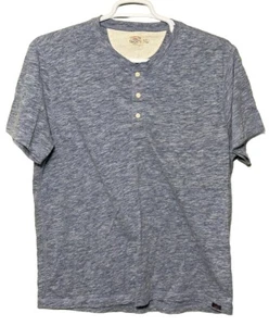 Faherty Henley Shirt Mens XL Heather Blue Cotton Blend Button Shirt - Picture 1 of 4