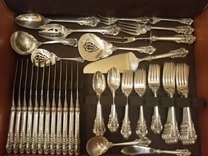 Grande Baroque, Wallace Sterling Silver Flatware-12 Service (48) + 12 Serving Pc - Picture 1 of 2