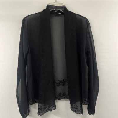 Cejon Para Mujer Talla M/L Negro Chifón Encaje Ribete Vieira Abierto Fly-Away Encubrimiento Foto 1 de 4