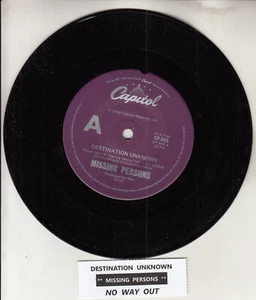 MISSING PERSONS Destination unknown 7" 45 rpm record NEW RARE! + juke box strip - Picture 1 of 2
