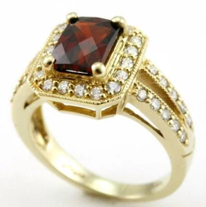 14K Gold 3/4ct TW Diamant und echter 8x6 Kissen Granat Designer Ring Größe 7 - Bild 1 von 5