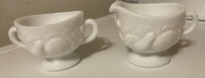 Vintage WESTMORELAND Grape Pear Fruit MILK GLASS Cream & Sugar Set  - Picture 1 of 4