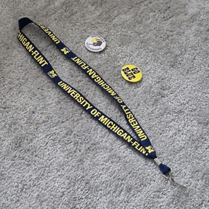 University Of Michigan-Flint Lanyard & Michigan Wolverines Pinback Buttons Set - Picture 1 of 4