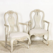 Late 19th Century Antique Pair of Gray Painted Swedish Arm Chairs