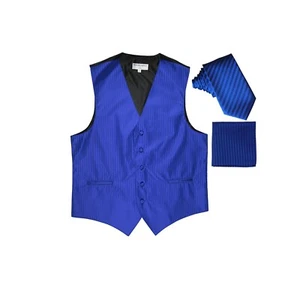 Nuevo Chaleco Esmoquin Para Hombre Rayas Verticales Corbata Hankie Set de graduación Fiesta Real Azul - Imagen 1 de 4