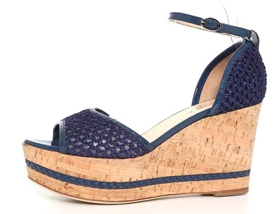 Marvin K Z1303* Woman's Bianca Blue Leather Wedge Sandal Heels Women Size 9 M - Image 1 of 4