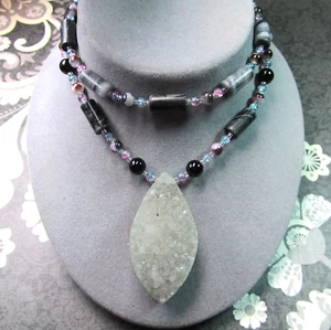 Chunky STERLING SILVER Toggle Clasp Necklace Druzy Drusy Agate Stone Pendant - Picture 1 of 10