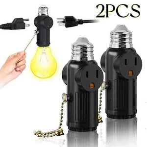 2PCS Light Socket Adapter Converter E26/E27 Light Bulb Adapter w/ Pull Chain - Picture 1 of 13