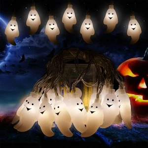 Halloween Lichterkette 3 Meter 20 Stück LED Geister Licht Deko weiß - Bild 1 von 5