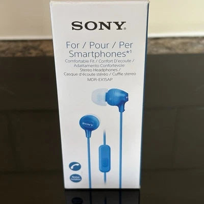 Sony MDR-EX15AP Earphones with Smartphone Mic and Control - Blue - Image 1 of 4
