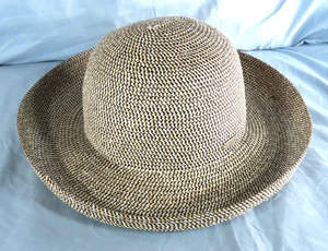 BETMAR Woven Straw/Paper SPECKLED TWEED LOOK HAT Wide Turned Up Brim BROWN/BLACK - Picture 1 of 6