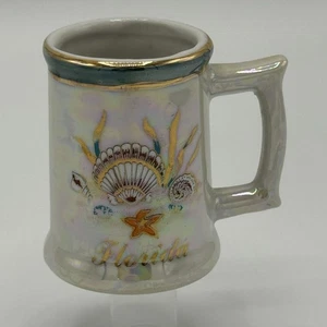 Vintage 1970er Florida irisierende Keramik Mini Stein Tasse Ozean Motiv 2 & 1/4 Zoll - Bild 1 von 6