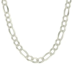 925 Sterling Silver Pave Super Flat Figaro Chain Necklace 22" Width-11.5mm - Picture 1 of 2