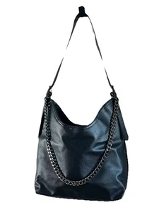 CHIKEI klassische schwarze Schultertasche mit Kette - Kunstleder Beuteltasche Handtasche neu mit Etikett - Bild 1 von 5