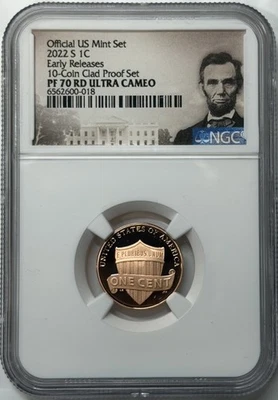 2022 S  1C Lincoln Shield Cent Proof ~ Early Releases NGC PF 70 RD Ultra Cameo  - Image 1 of 2