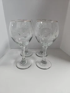 Arby's Etched Winter White Frosted Pine Tree Weingläser Goldrand SAMMLERSTÜCKE - Bild 1 von 16