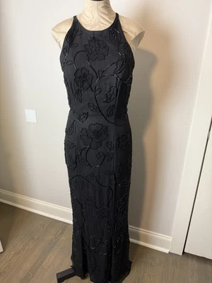 Vestido Vintage Lillie Rubí Cuentas Negro Rosas Entrecruzado Espalda Baja Foto 1 de 4