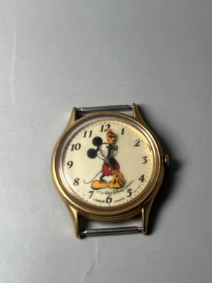 Reloj de cuarzo vintage Disney Mickey Mouse tono dorado para hombre esfera de 34 mm coleccionable Foto 1 de 3