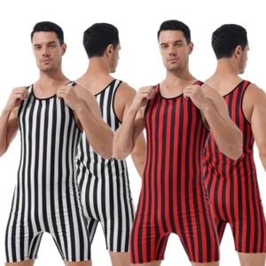 Men Cutsuit Wrestling Leotards Singlet Bodysuit Weight Lifting Stretchy Strip - Picture 1 of 23