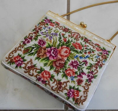 Cartera/cartera de mano vintage de noche hecha a mano con tapiz floral micro pequeño punto Foto 1 de 4