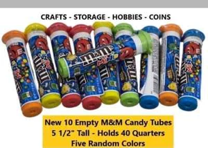 10 EMPTY M&M's MINIS  5-5/8" STORAGE CANDY TUBES  5 Random Colors Crafts Storage - Picture 1 of 2
