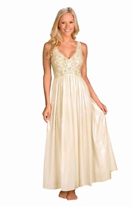 Shadowline Women's Nightgown Long Lace Bodice Silhouette Silky Nylon Gown 31737 - Picture 1 of 15