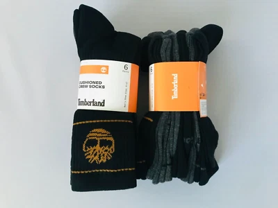 NUEVO Timberland Logo 6 pares de calcetines acolchados para hombre talla 6-12 negros/grises Foto 1 de 4