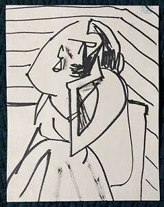 Vintage 80s Audrey Johnson Abstract Lady Figurative Illustration Drawing Modern 