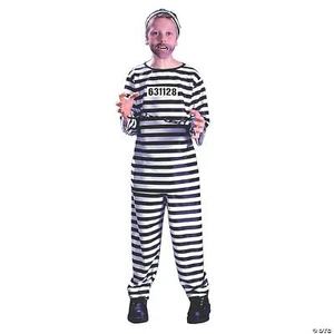 KIDS 3PC PRISONER JAIL BIRD CONVICT HAT HALLOWEEN COSTUME SIZE M FW8748 NEW - Picture 1 of 1