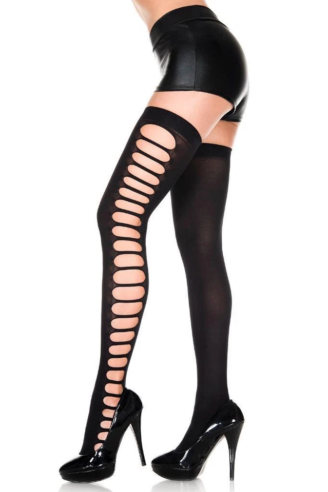 NUEVAS PIERNAS MUSICALES sexy opacas recorte lateral rasgado muslo alto medias HI Foto 1 de 1