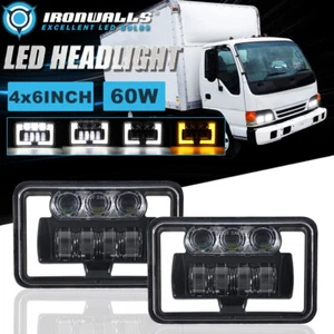 Par de faros LED 4x6" haz alto/bajo DRL para Isuzu FTR FVR FRR NQR FSR NPR NPR-HD - Imagen 1 de 12