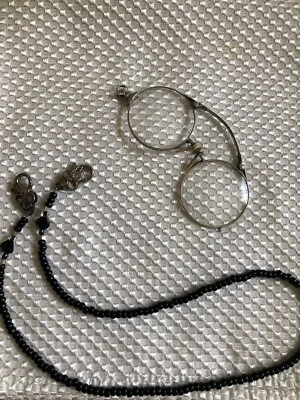 ANTIGUAS GAFAS PLEGABLES Y CORDÓN 1/10 12 K ORO BLANCO RELLENO MARFIL PINCE NEZ Foto 1 de 4