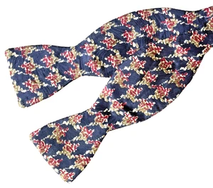 Vintage Paisley bow tie Pure silk self tie Blue with red and green print 1970s - Picture 1 of 2