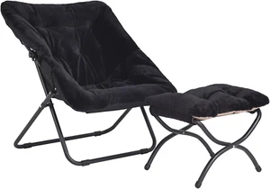 Oversized Folding Faux Fur Chair X-Large Soft Saucer Chair Foldable Metal Frame - Picture 1 of 12