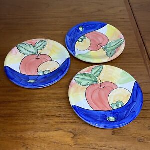 3 Bella Ceramica Alfresco Salad Dessert Plates (8.75”) Fruit Apple Orange Grapes