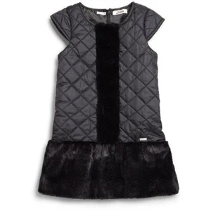 GIRL'S JUNIOR GAULTIER PRUNILLE  BLACK FAUX FUR QUILTED BLACK CAP SLEEVE DRESS 5 - Picture 1 of 6