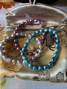 3 Beautiful Honora Freshwater Pearl Stretch Bracelets Blues/pink/gray - Picture 1 of 7