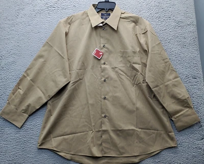 DOCKERS Dress Shirt Mens Size XL Brown Cotton Wrinkle Free Collared Button Down - Image 1 of 4