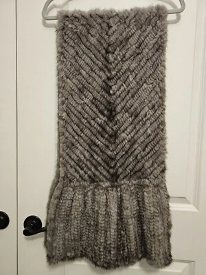 Serenella Gray Knitted Mink Shawl Scarf 60X14 Made in Italy - Image 1 of 4