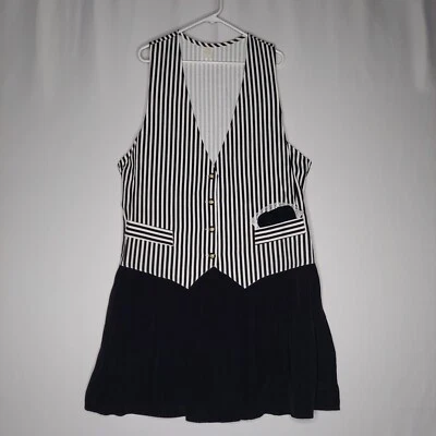 De Colección Vestido Chaleco Cintura Caída 18 Sin Mangas Negro Blanco Rayas Perla Botón Atado Atrás Foto 1 de 4