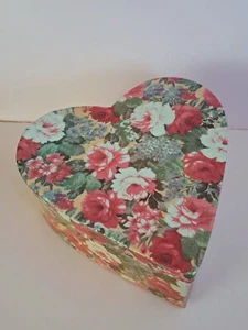 Vintage Floral Heart-Shaped Candy Box, Empty 7.5" x 7.75" - Picture 1 of 5